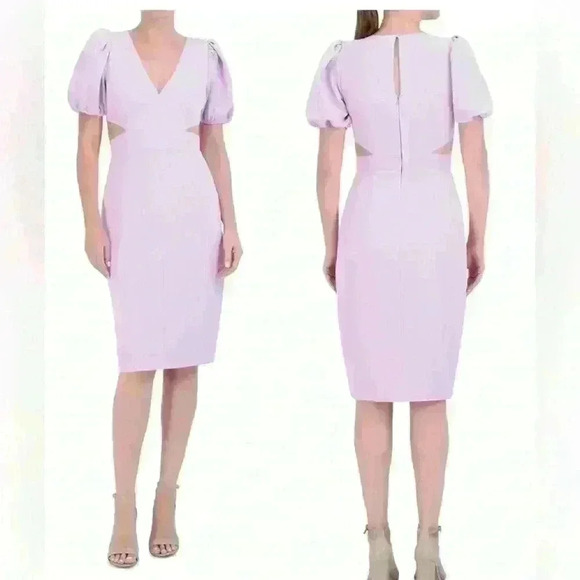 Laundry by Shelli Segal Puff Sleeve Cutout Sheath Purple Dress V-neck size  14 - Picture 1 of 10